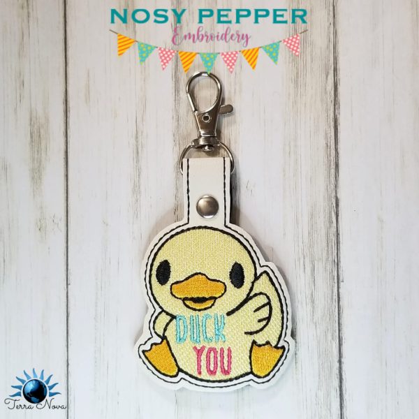 Duck you snap tab and eyelet fob machine embroidery design (snap tab and eyelet fob, single and multi files) DIGITAL DOWNLOAD on Sale