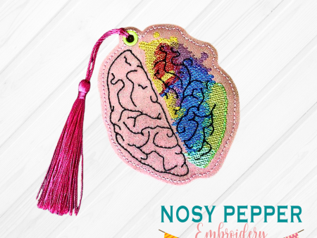 Creative Brain Sketchy Bookmark bag tag ornament 4x4 machine embroidery design DIGITAL DOWNLOAD on Sale