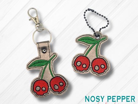 Cherry Skull Sketchy Eyelet Fob & Snap tab (single and multi files included) 4x4 machine embroidery design DIGITAL DOWNLOAD Online Sale