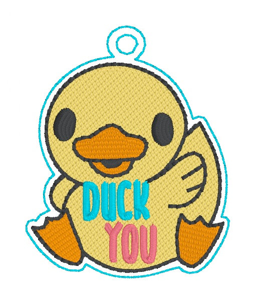 Duck you snap tab and eyelet fob machine embroidery design (snap tab and eyelet fob, single and multi files) DIGITAL DOWNLOAD on Sale