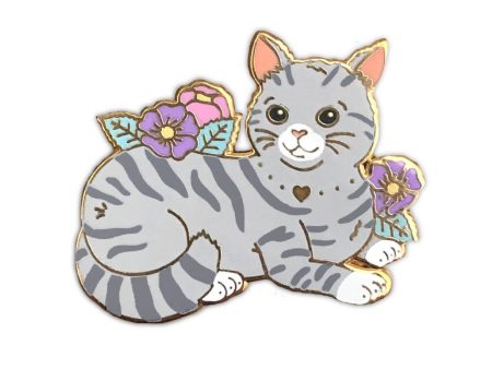 Gray Tabby Cat Enamel Pin Online