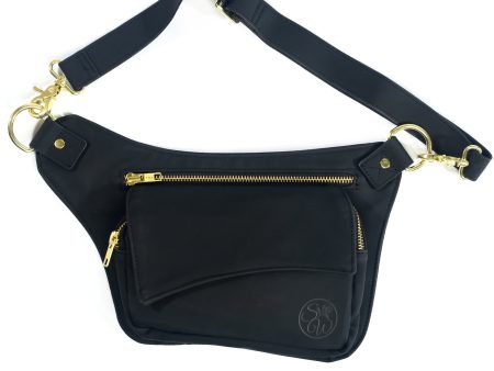 Black Vegan Leather Hip Bag (Gold) Hot on Sale